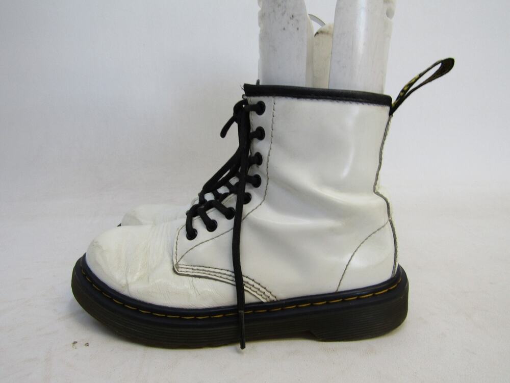 Dr. Martens Youth Size 1 White Leather Laces Zip 8 Eye Ankle Boots